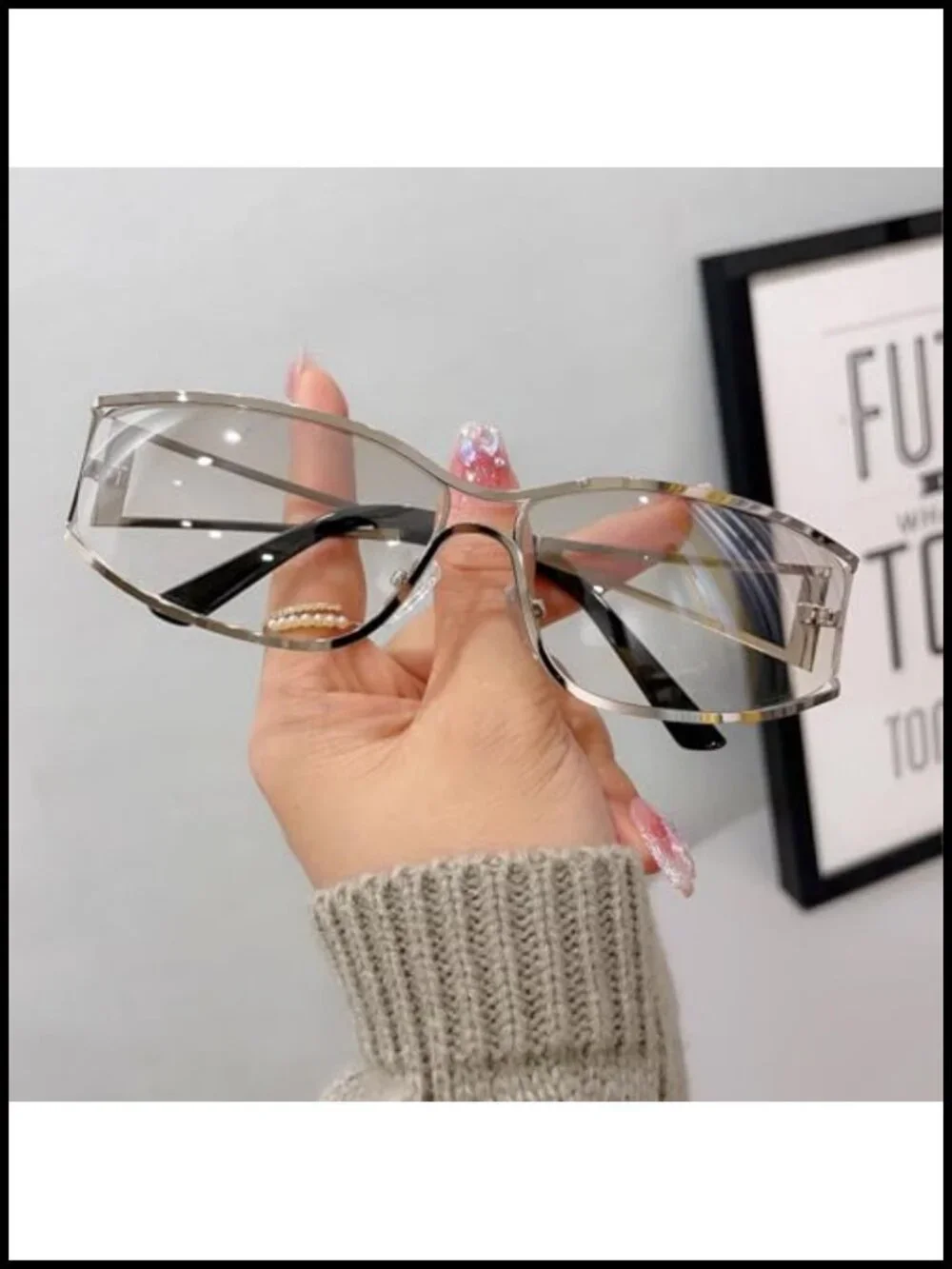Y2K Rimless Sunglasses Women Retro 2000s Wrap Around UV400 Metal